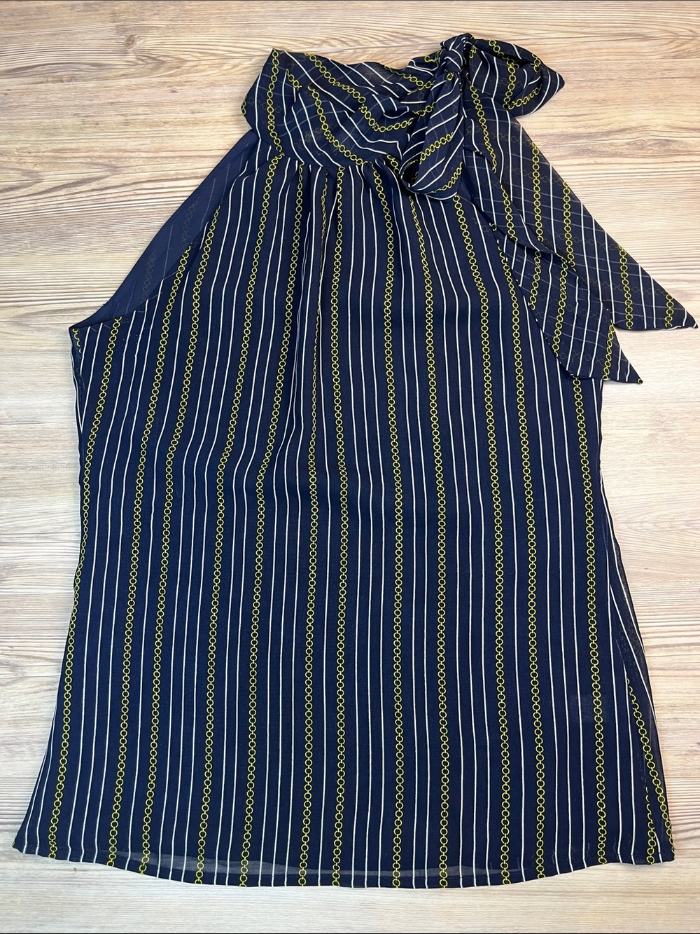 Banana Republic Navy Chain Print Halter Top Scarf Tie Y2K Quiet Luxury Sleeveles